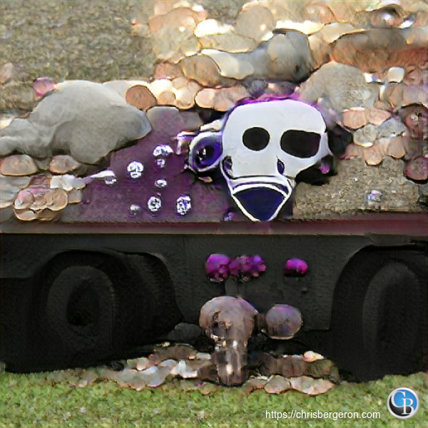 "a purple skull with falling coins"