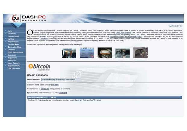 Screenshot of a hobbyist project website named dashpc dot com. dashpc.com
