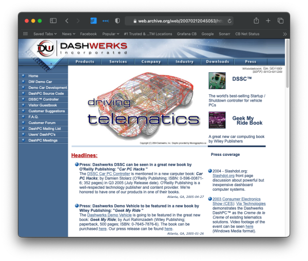 Screenshot of telematics company Dashwerks Incorporated dashwerks.com